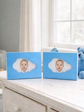 Set of 2 Blue Cloud Nursery Photo Frames 6x4 Glossy Baby Decor